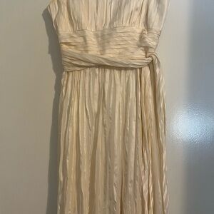 BCBGMaxAzria Tan Gold One Shoulder Pleated Gown